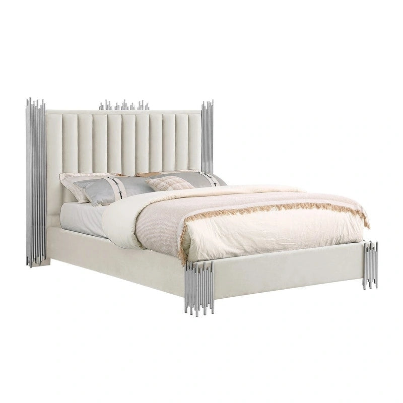 Velvet Platform Bed with Silver or Gold Steel Frame