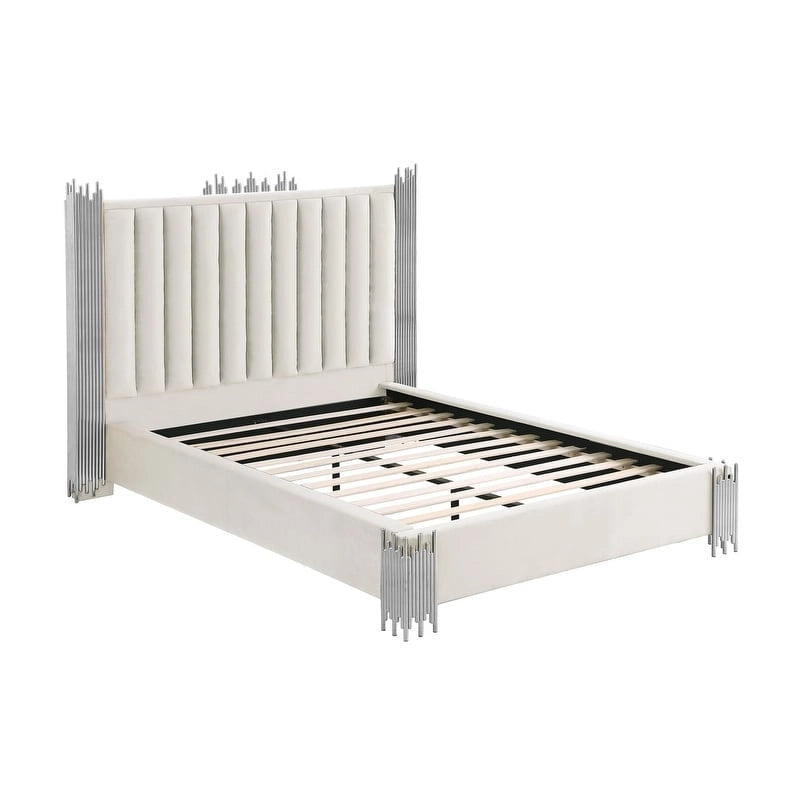Velvet Platform Bed with Silver or Gold Steel Frame