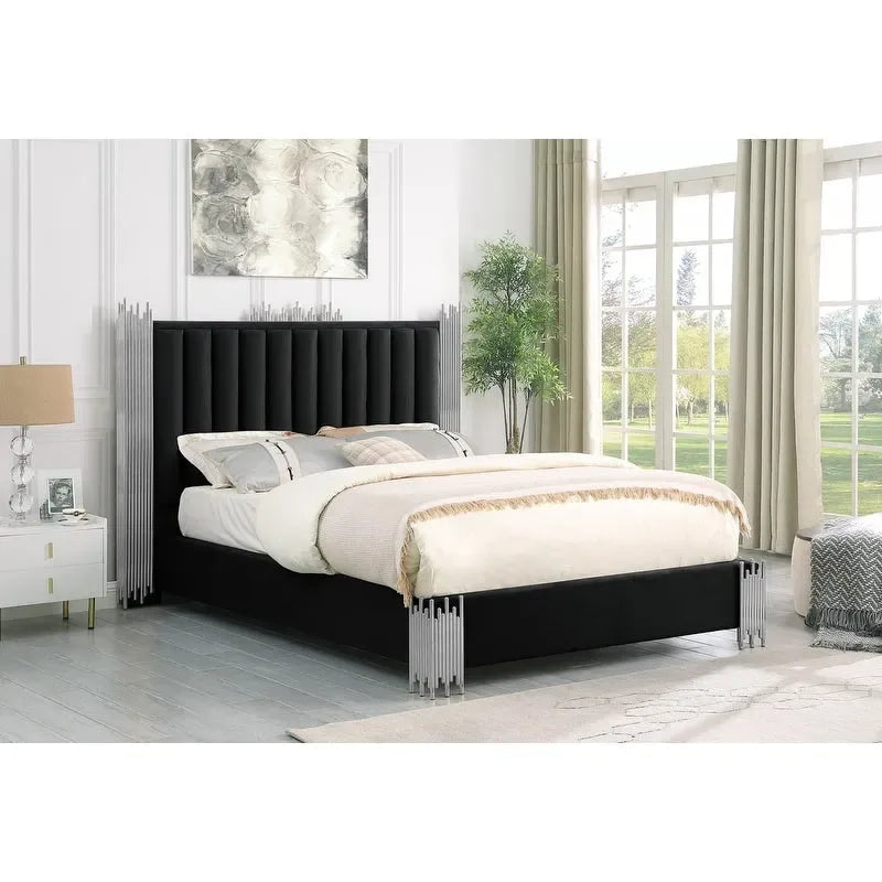 Velvet Platform Bed with Silver or Gold Steel Frame