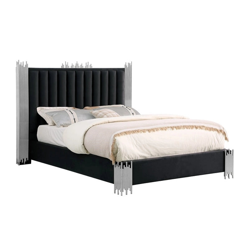 Velvet Platform Bed with Silver or Gold Steel Frame