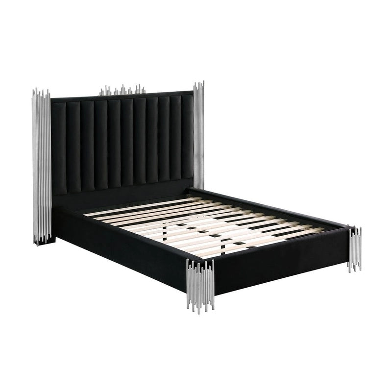 Velvet Platform Bed with Silver or Gold Steel Frame