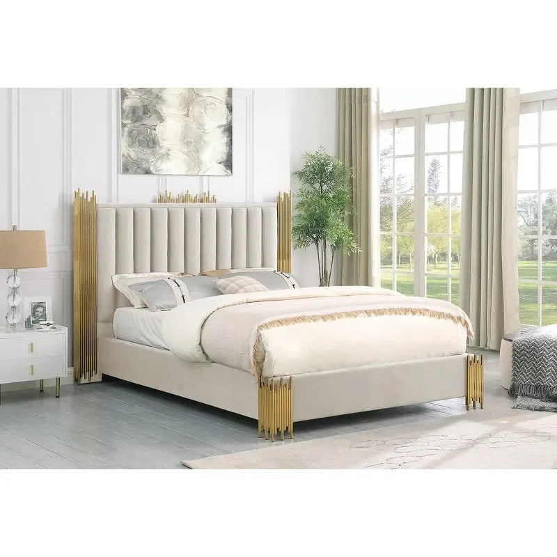 Velvet Platform Bed with Silver or Gold Steel Frame