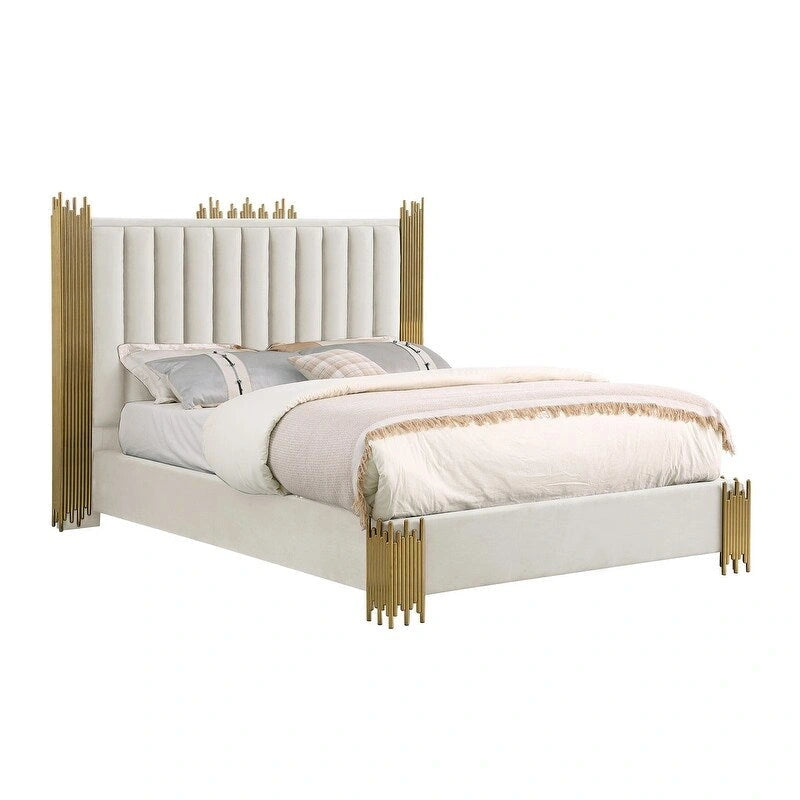 Velvet Platform Bed with Silver or Gold Steel Frame