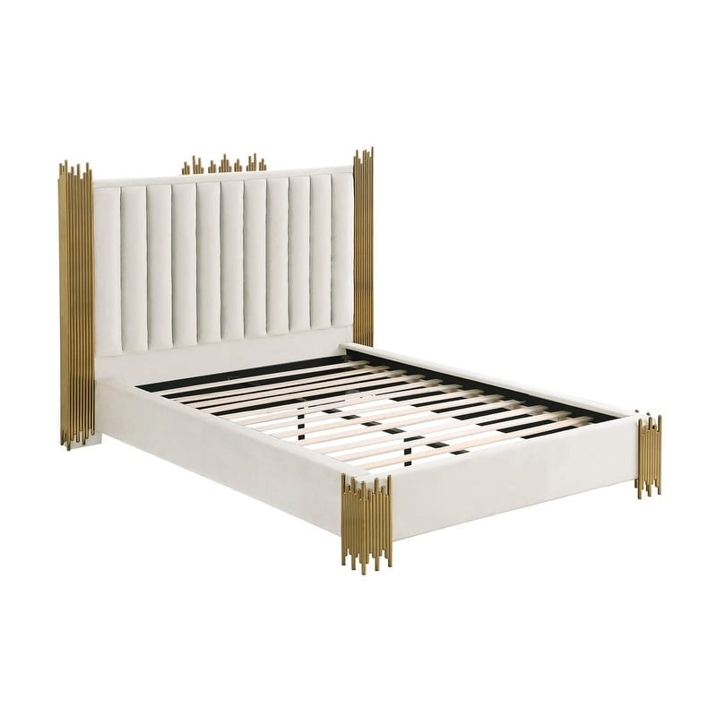 Velvet Platform Bed with Silver or Gold Steel Frame
