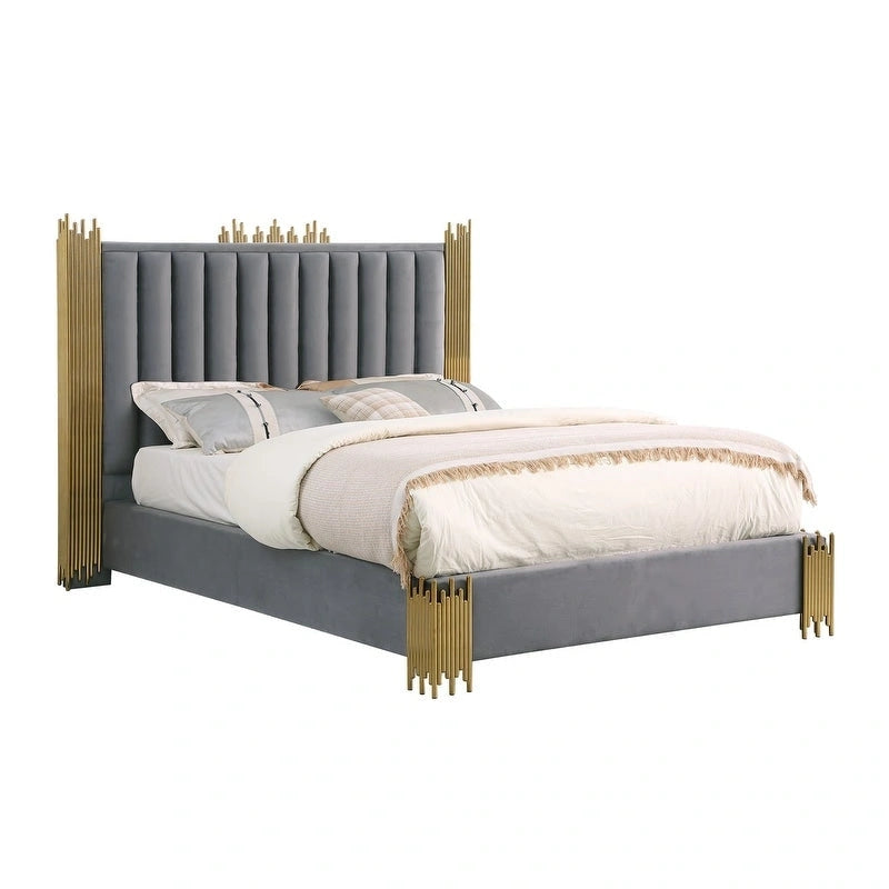 Velvet Platform Bed with Silver or Gold Steel Frame