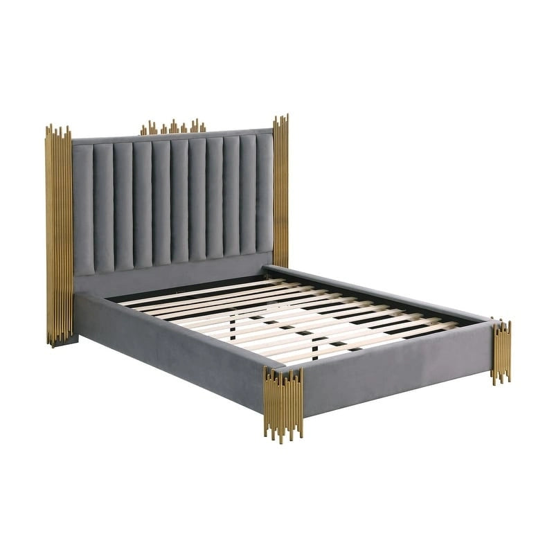 Velvet Platform Bed with Silver or Gold Steel Frame