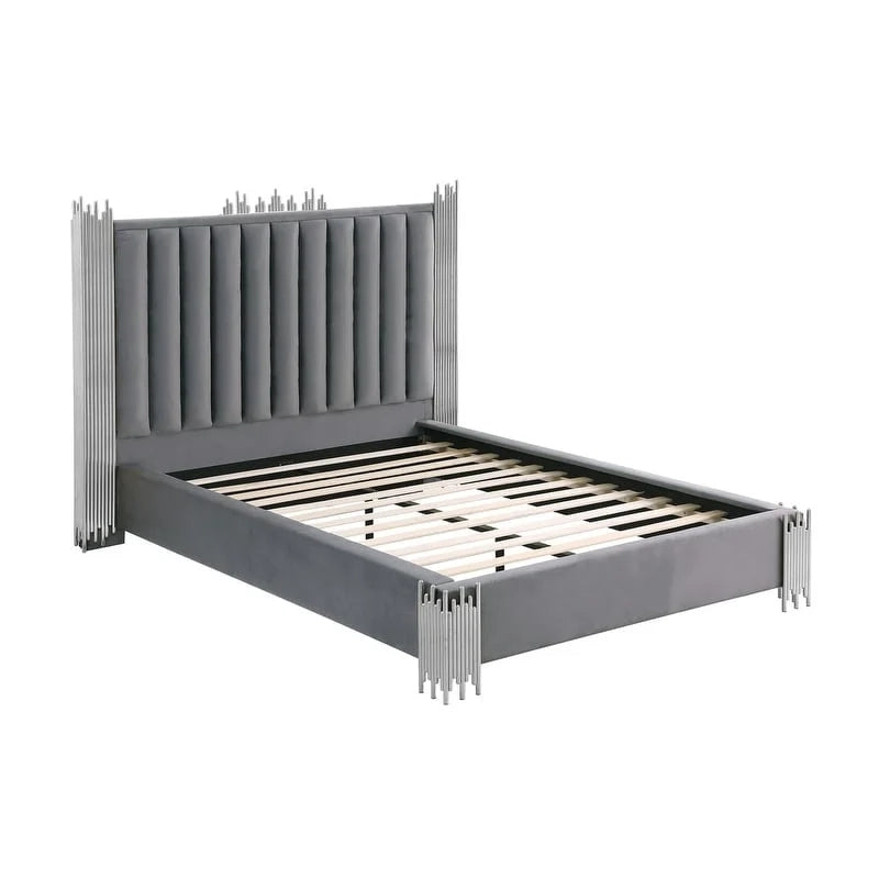 Velvet Platform Bed with Silver or Gold Steel Frame