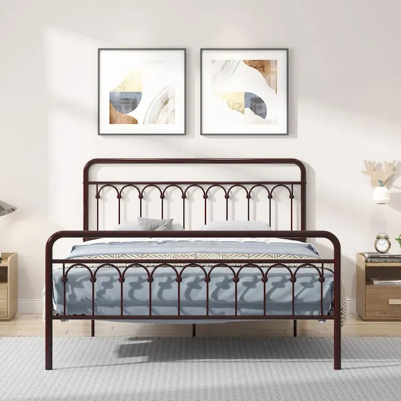 Metal Bed Queen in Black and Antique Brown Finishes
