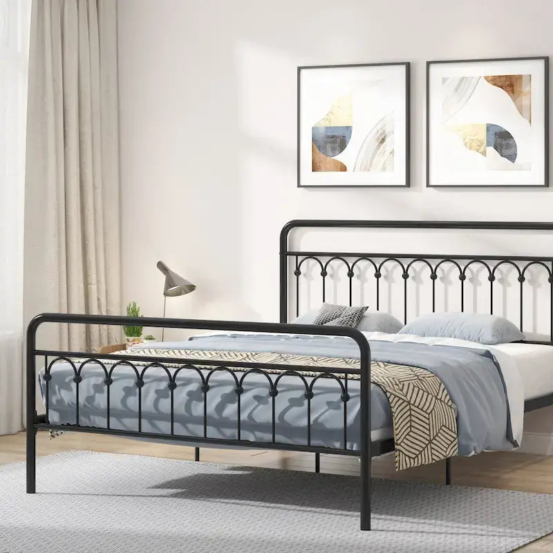 Metal Bed Queen in Black and Antique Brown Finishes