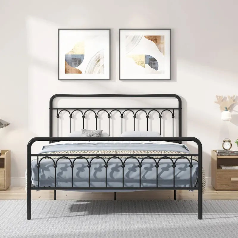 Metal Bed Queen in Black and Antique Brown Finishes