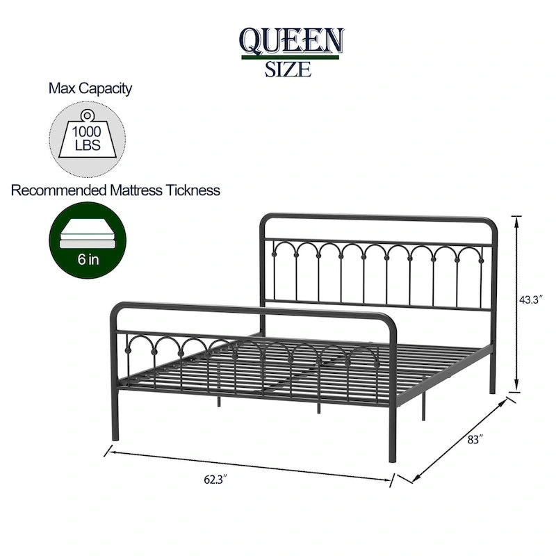 Metal Bed Queen in Black and Antique Brown Finishes