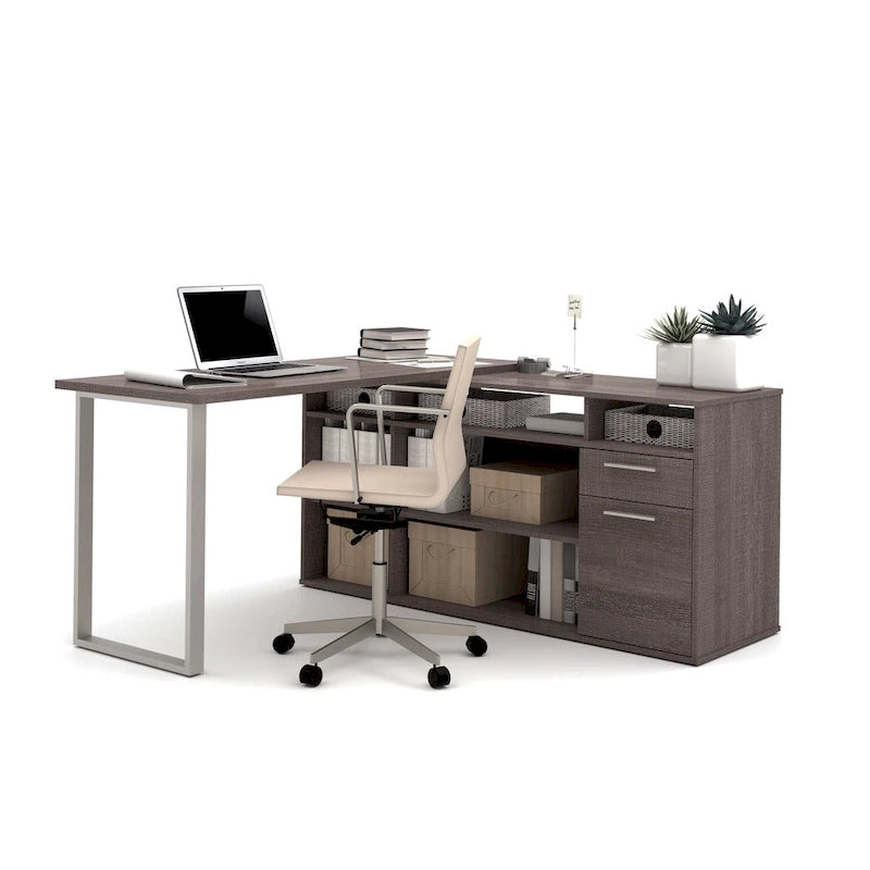 L-Shaped Desk with Lateral File Cabinet and Bookcase Set