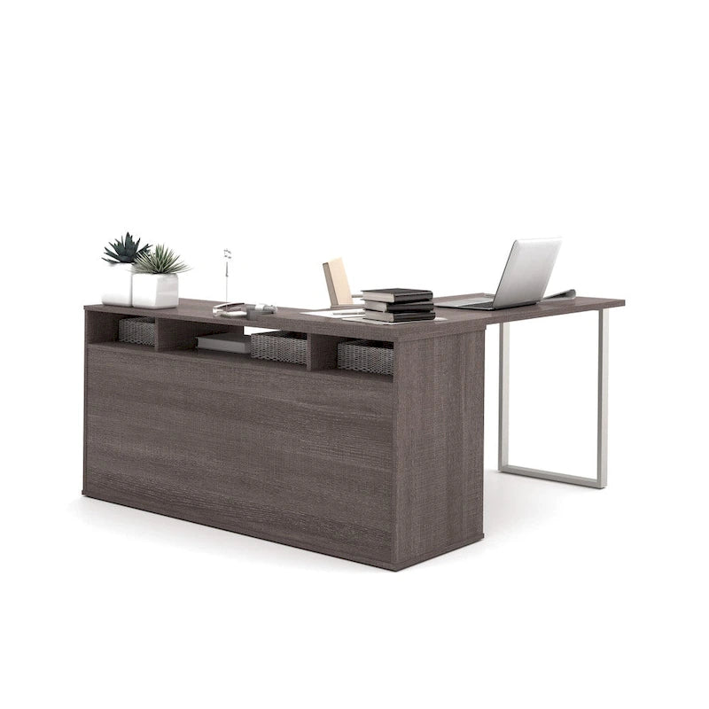 L-Shaped Desk with Lateral File Cabinet and Bookcase Set