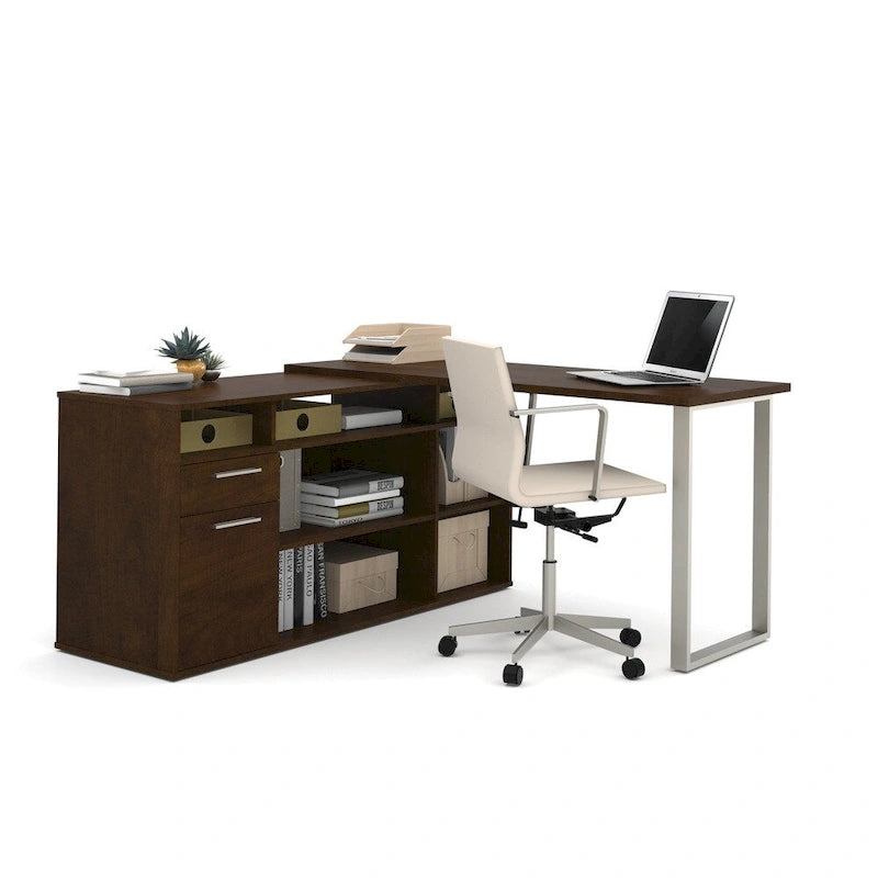 L-Shaped Desk with Lateral File Cabinet and Bookcase Set