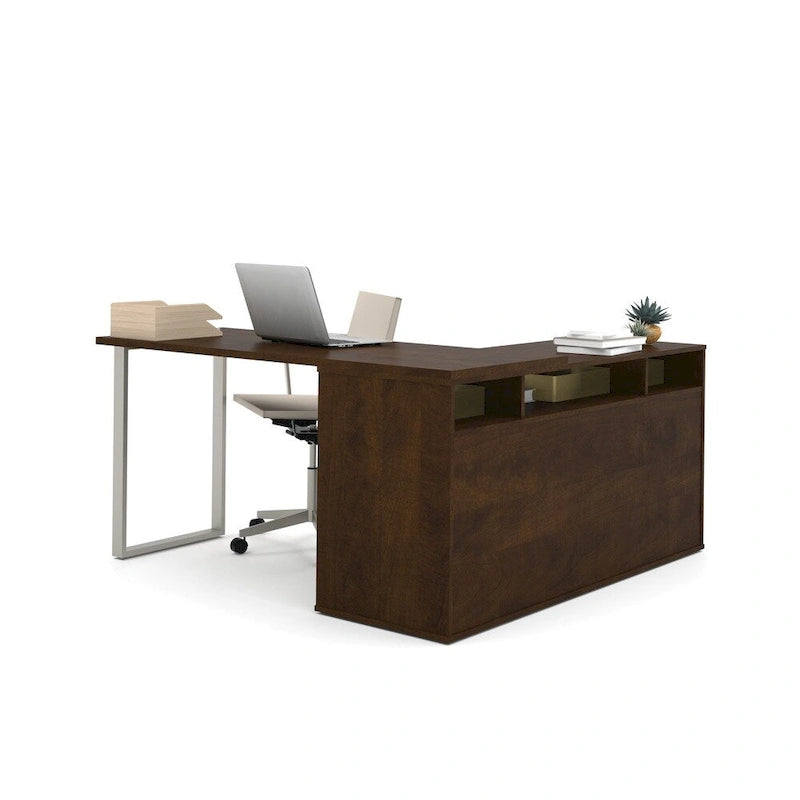 L-Shaped Desk with Lateral File Cabinet and Bookcase Set