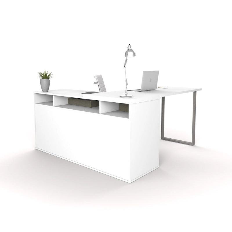 L-Shaped Desk with Lateral File Cabinet and Bookcase Set