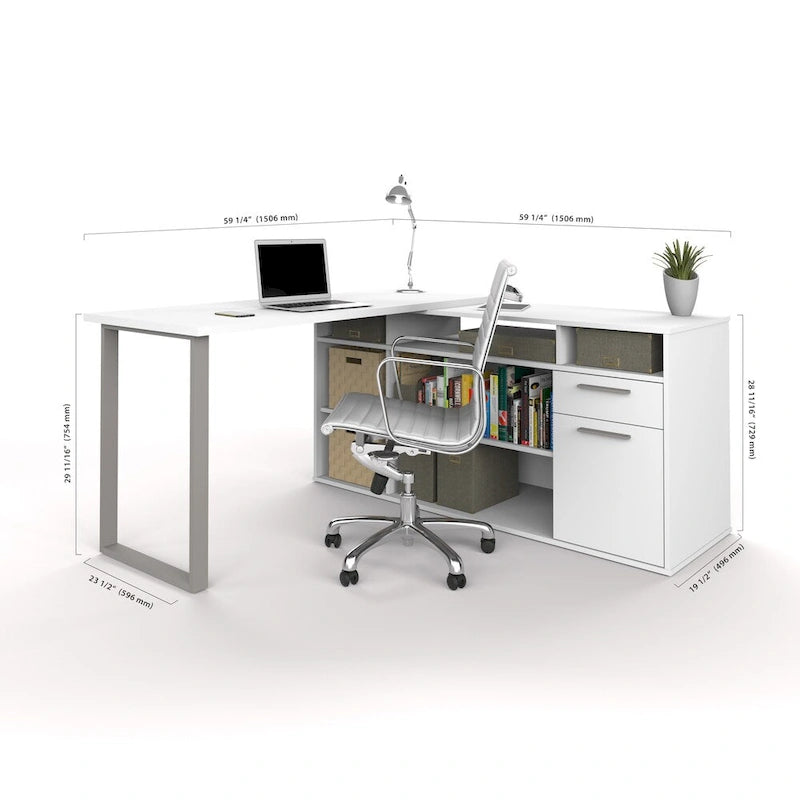 L-Shaped Desk with Lateral File Cabinet and Bookcase Set