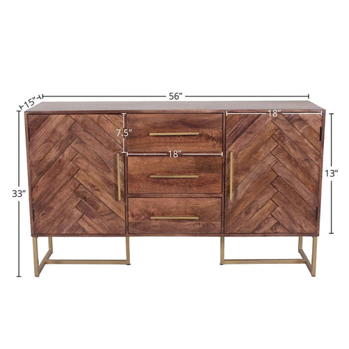 2-Door 3-Drawer Herringbone Wooden Storage Cabinet