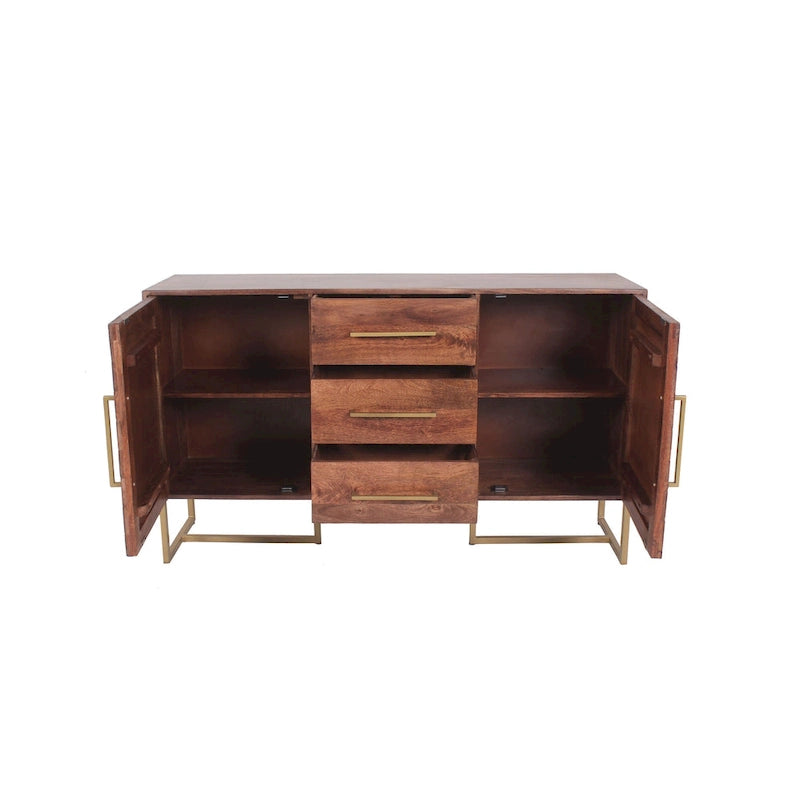 2-Door 3-Drawer Herringbone Wooden Storage Cabinet