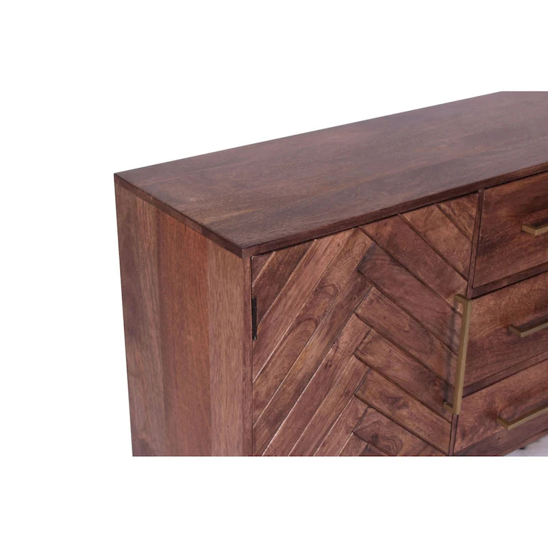 2-Door 3-Drawer Herringbone Wooden Storage Cabinet