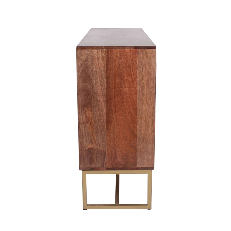 2-Door 3-Drawer Herringbone Wooden Storage Cabinet
