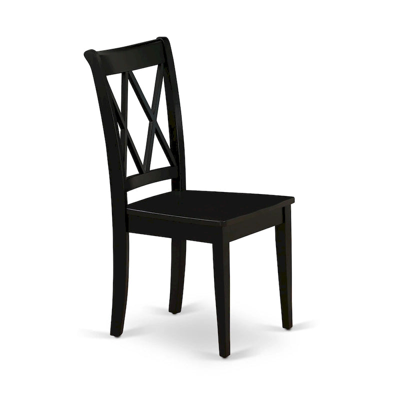 Double X-Back Solid Wood Dining Chairs Set of 2, Black Seat