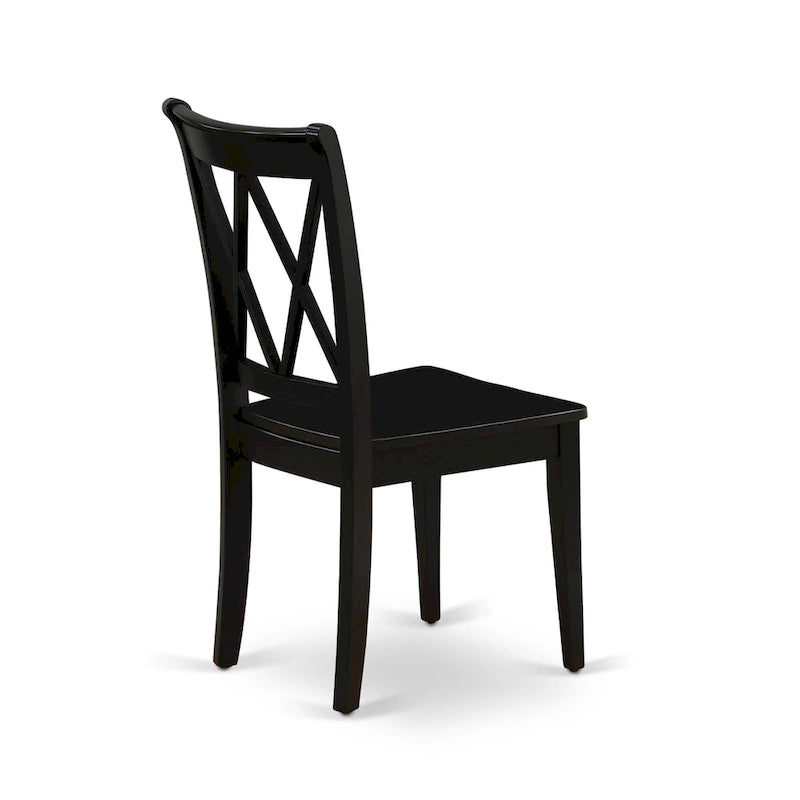 Double X-Back Solid Wood Dining Chairs Set of 2, Black Seat