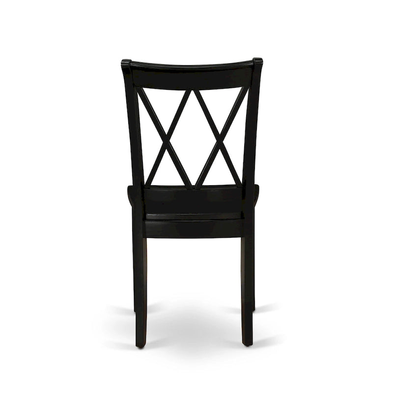 Double X-Back Solid Wood Dining Chairs Set of 2, Black Seat