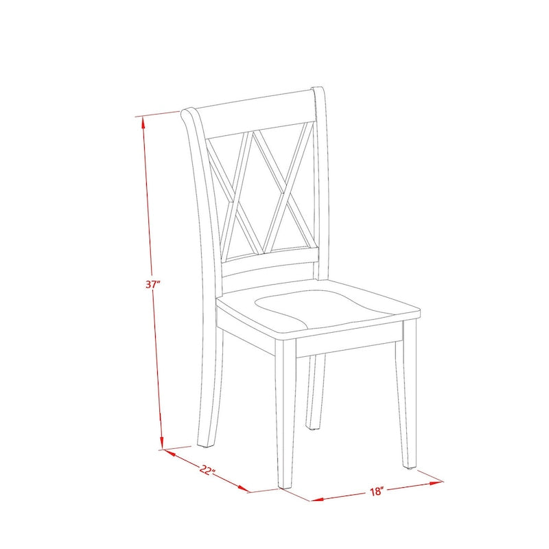 Double X-Back Solid Wood Dining Chairs Set of 2, Black Seat