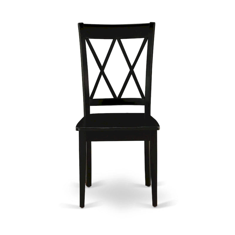 Double X-Back Solid Wood Dining Chairs Set of 2, Black Seat