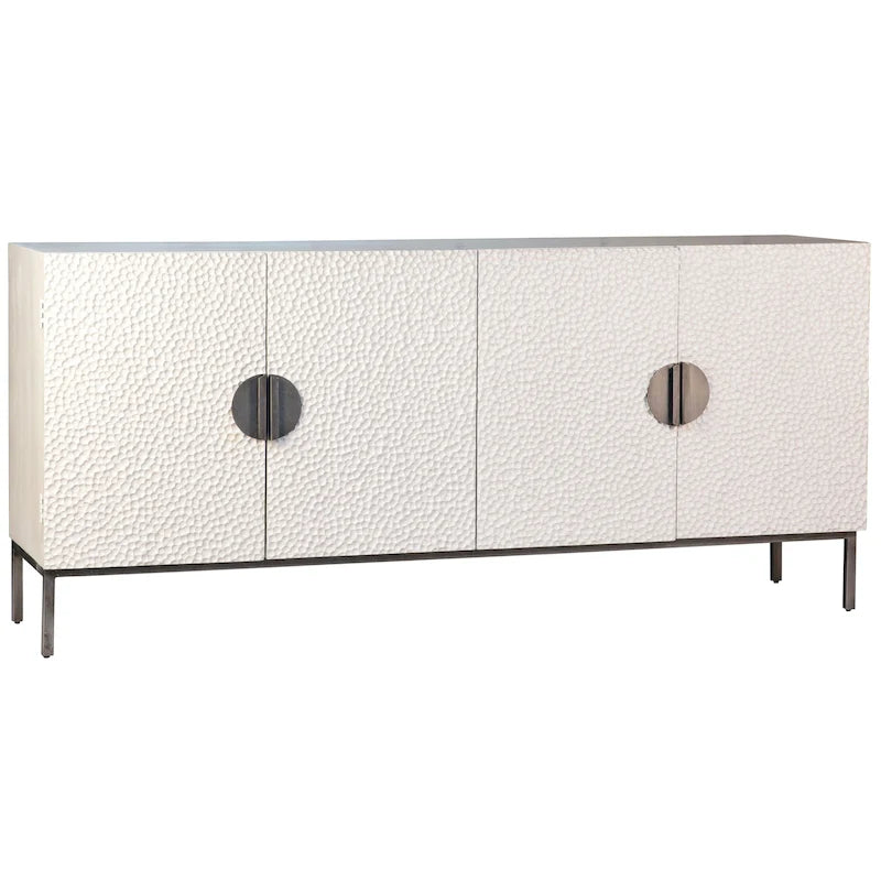 79-Inch White Reclaimed Pine and Iron Contemporary 4-Door Sideboard
