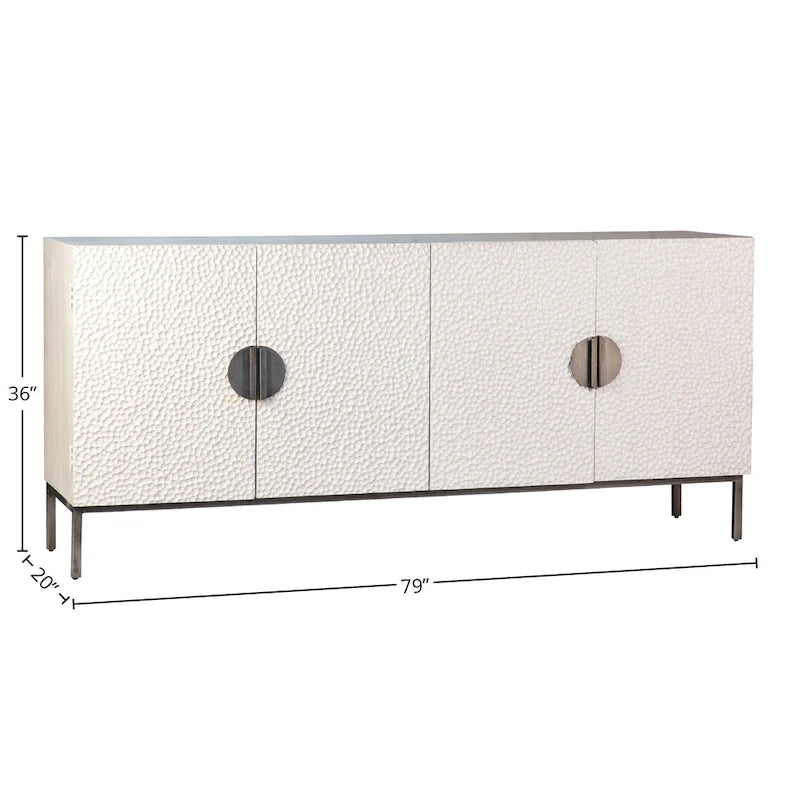 79-Inch White Reclaimed Pine and Iron Contemporary 4-Door Sideboard