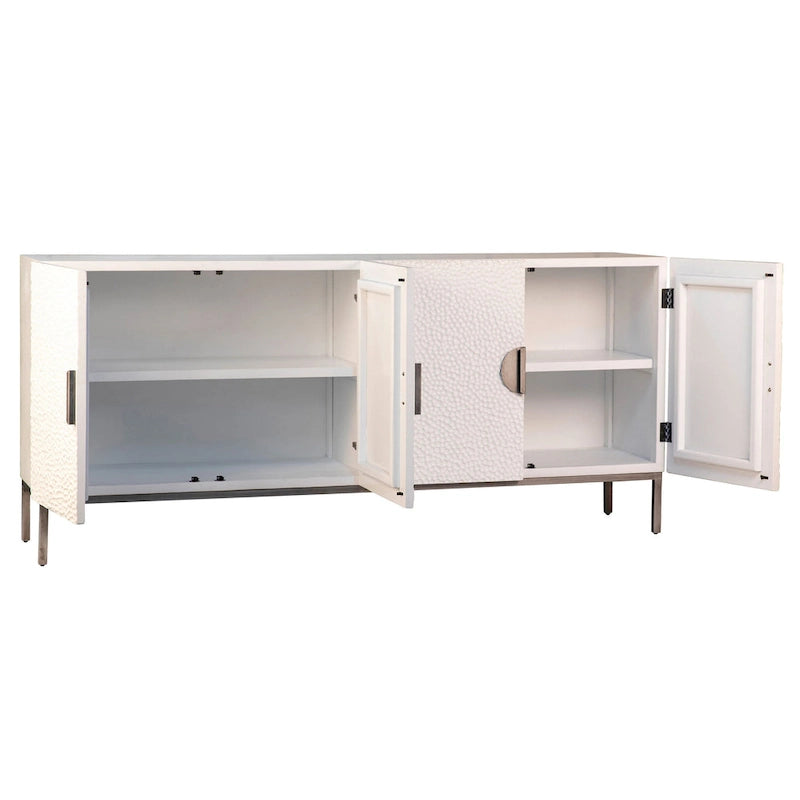 79-Inch White Reclaimed Pine and Iron Contemporary 4-Door Sideboard