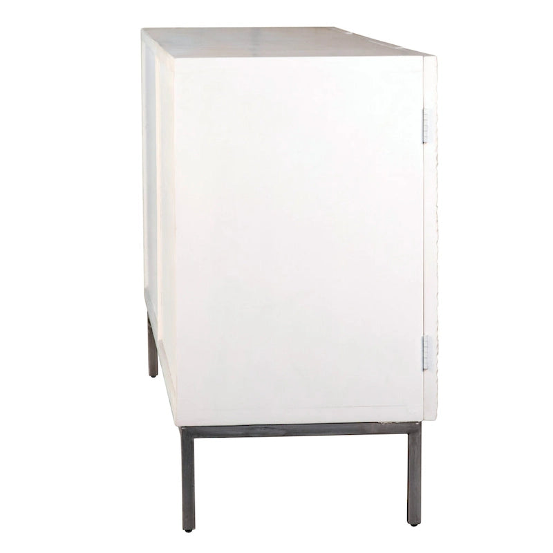 79-Inch White Reclaimed Pine and Iron Contemporary 4-Door Sideboard