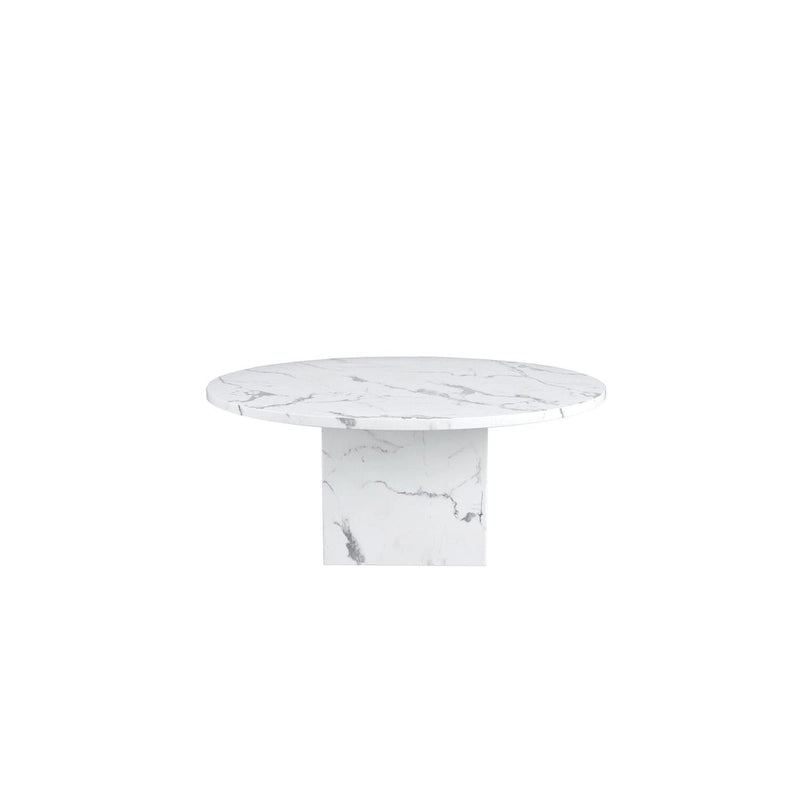 60-Inch Round Marble Dining Table with Cubical Base