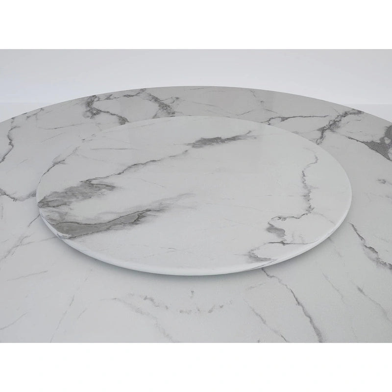 60-Inch Round Marble Dining Table with Cubical Base