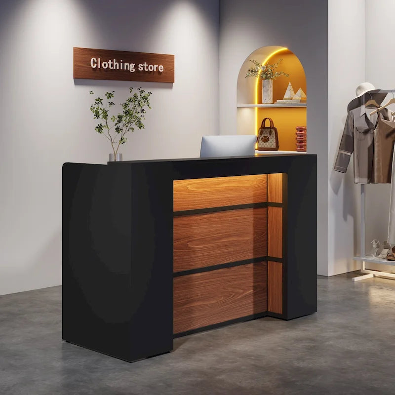 Comptoir d'accueil LED avec rangement pour salon, bureau, hall d'entrée ou magasin