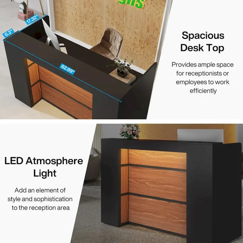 LED Reception Desk with Storage for Salon Office Lobby Retail