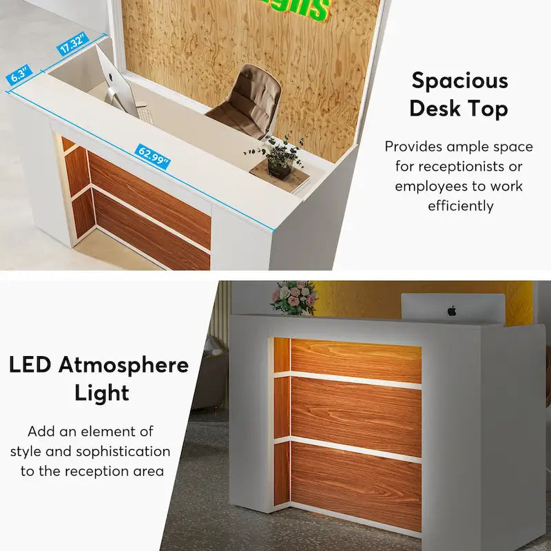 LED Reception Desk with Storage for Salon Office Lobby Retail