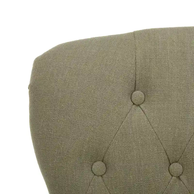 Tufted Beige Petite Arm Chair with Casters and Cherry Mahogany Legs
