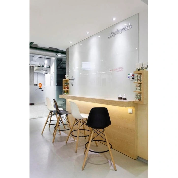 Set of 2 Modern Armless Plastic Counter Bar Stools with Natural Wood Eiffel Dowel Legs