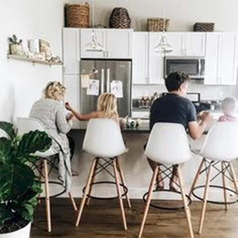 Set of 2 Modern Armless Plastic Counter Bar Stools with Natural Wood Eiffel Dowel Legs