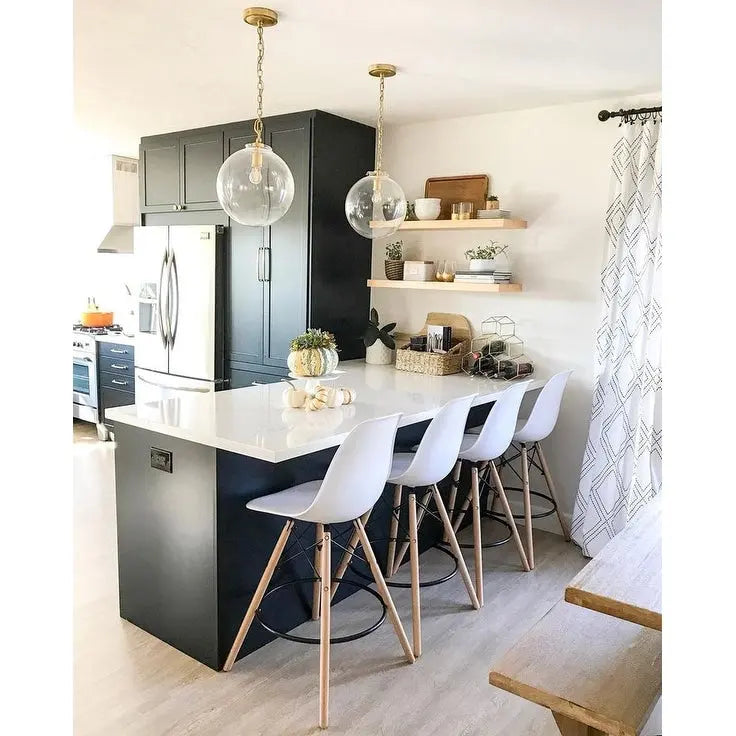 Set of 2 Modern Armless Plastic Counter Bar Stools with Natural Wood Eiffel Dowel Legs