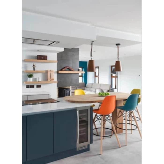 Set of 2 Modern Armless Plastic Counter Bar Stools with Natural Wood Eiffel Dowel Legs