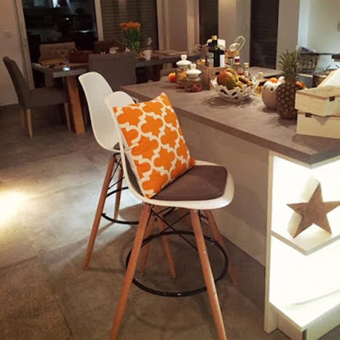 Set of 2 Modern Armless Plastic Counter Bar Stools with Natural Wood Eiffel Dowel Legs