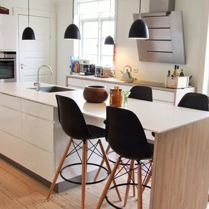 Set of 2 Modern Armless Plastic Counter Bar Stools with Natural Wood Eiffel Dowel Legs