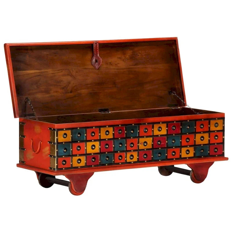 Rustic Red Solid Acacia Wood Storage Box Chest with Classic Decor