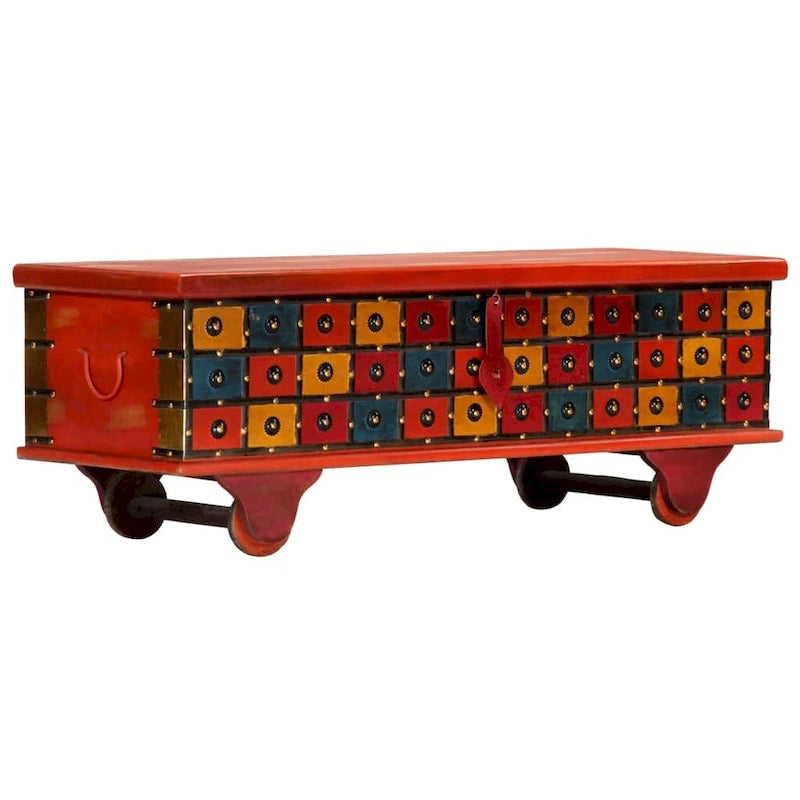 Rustic Red Solid Acacia Wood Storage Box Chest with Classic Decor