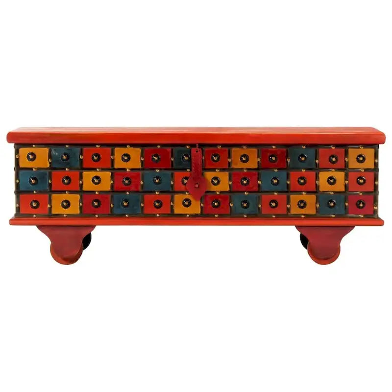 Rustic Red Solid Acacia Wood Storage Box Chest with Classic Decor