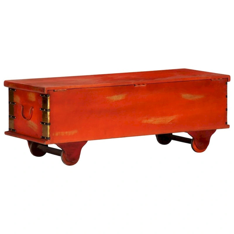 Rustic Red Solid Acacia Wood Storage Box Chest with Classic Decor